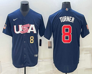 Men%27s USA Baseball #8 Trea Turner Number 2023 Navy World Baseball Classic Stitched Jersey